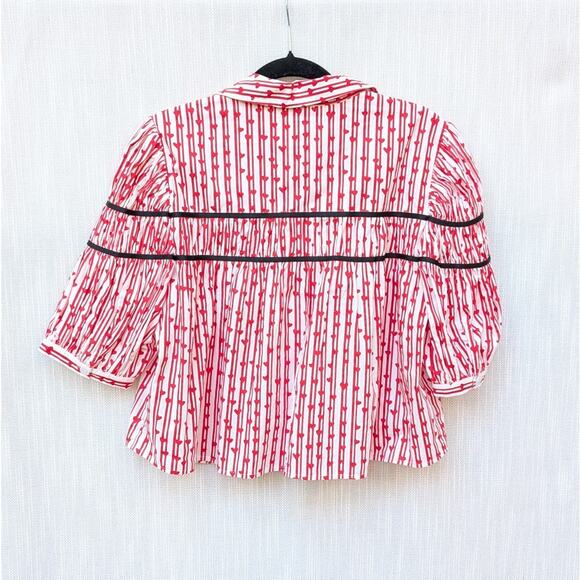 NWT Maeve Anthropologie The Leandra Shirred Yoke Striped Hearts Blouse, size M - Picture 2 of 6
